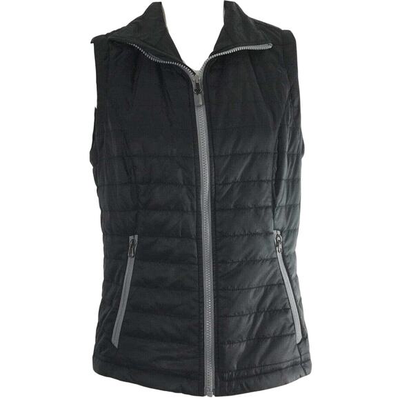 Charles‎ River Quilted Vest Womens Small Primaloft Full Zip Pockets Black Gray - Picture 1 of 6